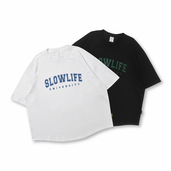 Slowlife Print Loose Short Sleeve T-Shirt In White