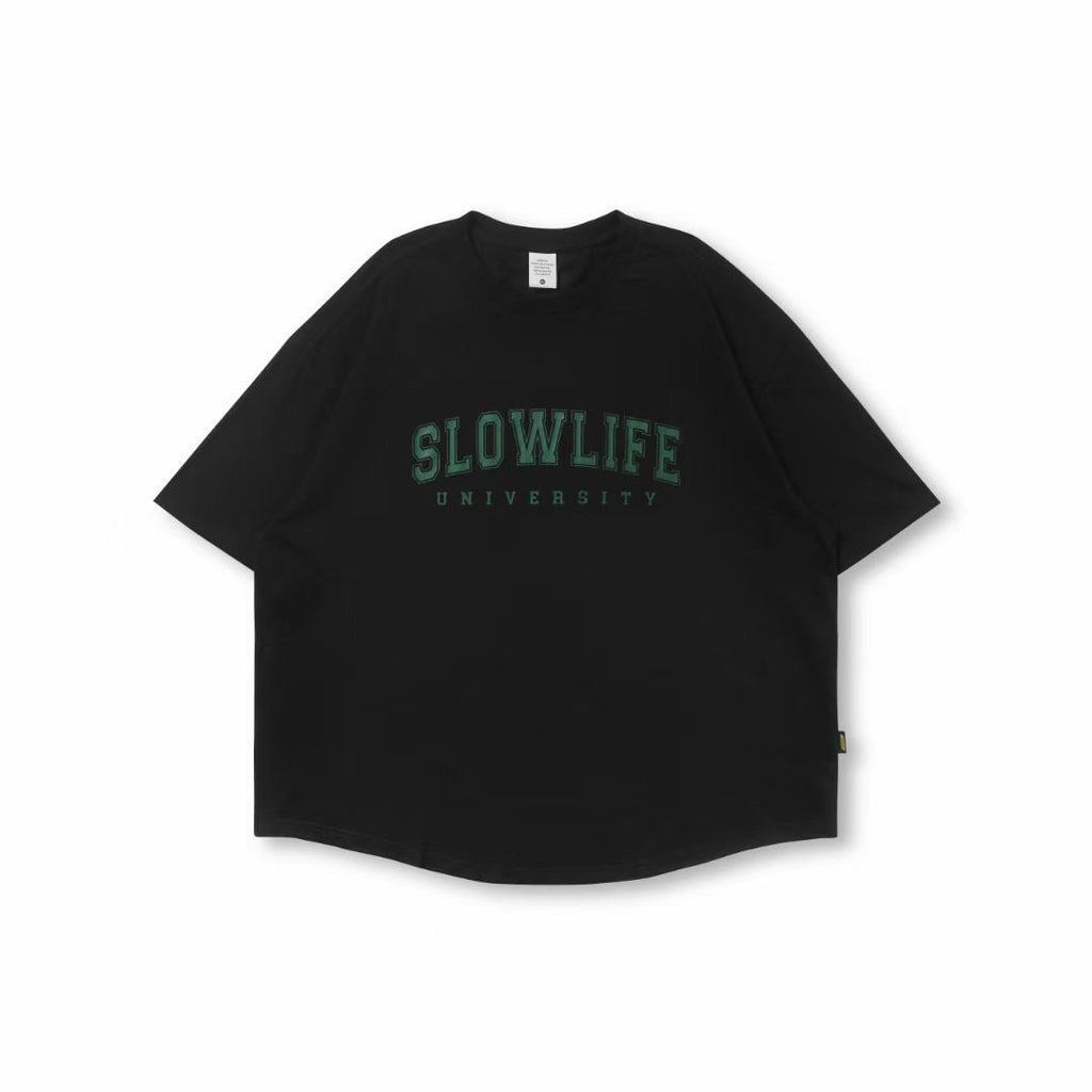 Slowlife Print Loose Short Sleeve T-Shirt In Black