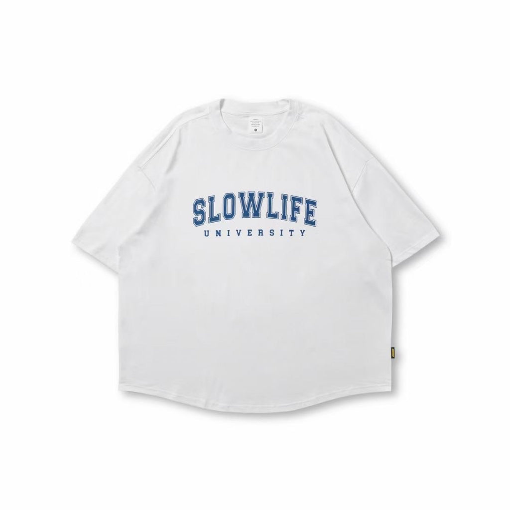 Slowlife Print Loose Short Sleeve T-Shirt In White