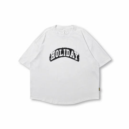 Holiday Print Loose Short Sleeve T-Shirt In White
