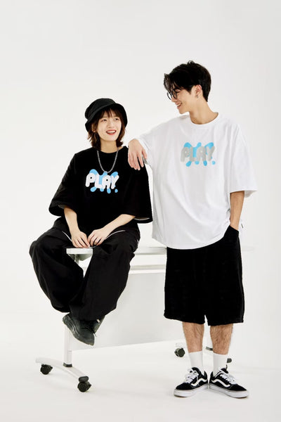 Play Print Loose Short Sleeve T-Shirt In Black