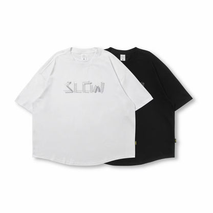 Slow Print Loose Short Sleeve T-Shirt In White