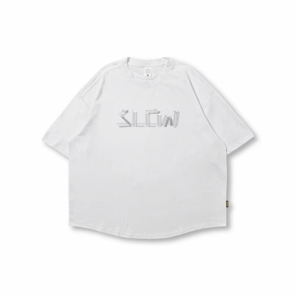 Slow Print Loose Short Sleeve T-Shirt In White