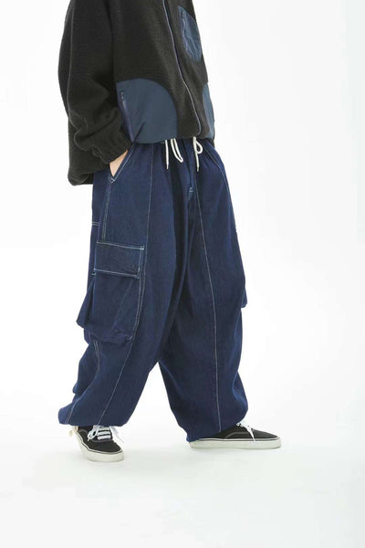 Denim Cargo Balloon Pants